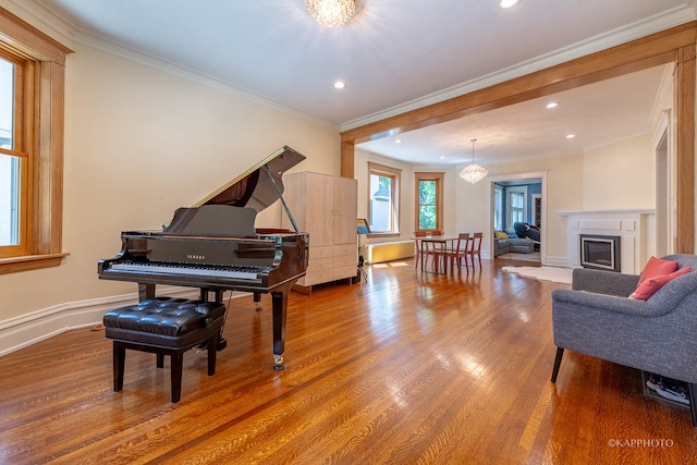 misc room featuring ornamental molding and hardwood / wood-style floors