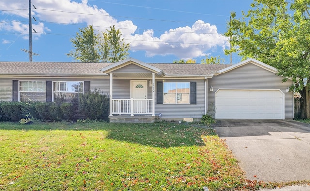 single story home with a front lawn and a garage