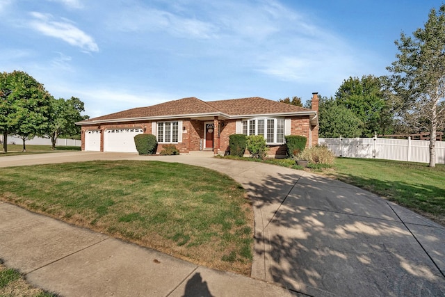 ranch-style house with a front lawn and a garage