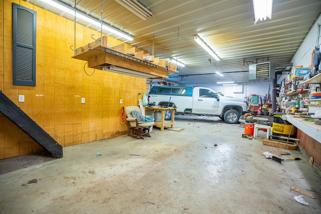 garage featuring a workshop area