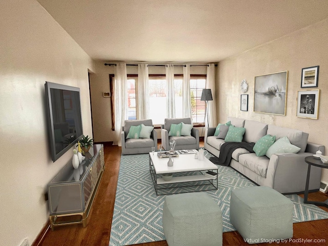 living room featuring dark hardwood / wood-style flooring