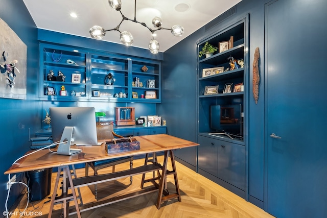 office space featuring light parquet floors