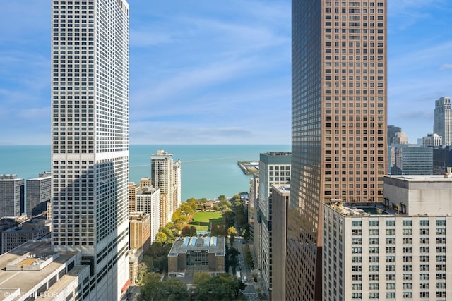 view of city with a water view