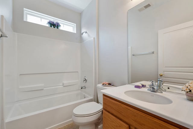 full bathroom with vanity, shower / bath combination, and toilet