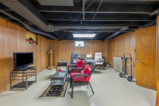 basement with wood walls