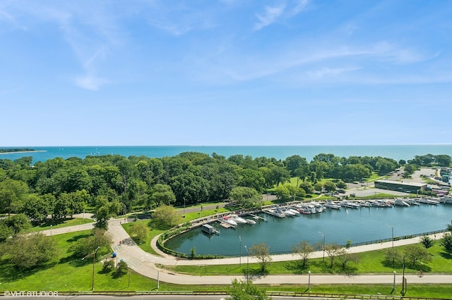 bird's eye view featuring a water view