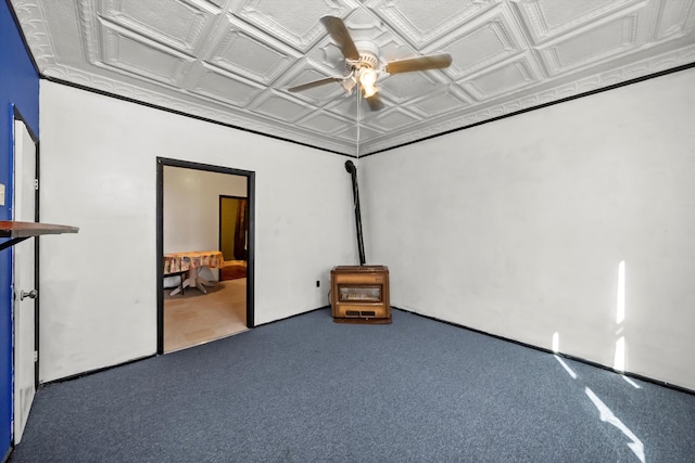 interior space with carpet and ceiling fan