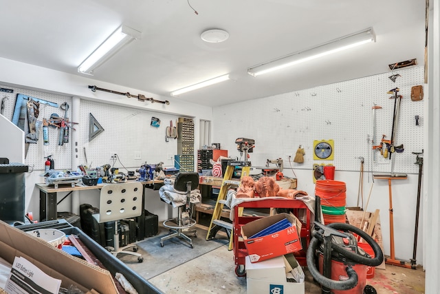 garage featuring a workshop area