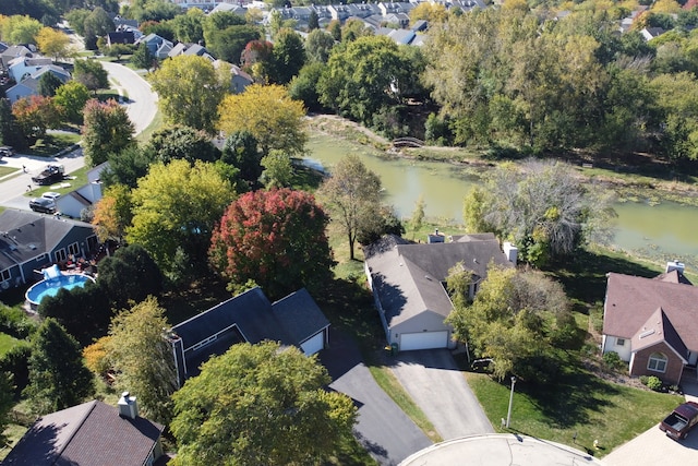 aerial view with a water view