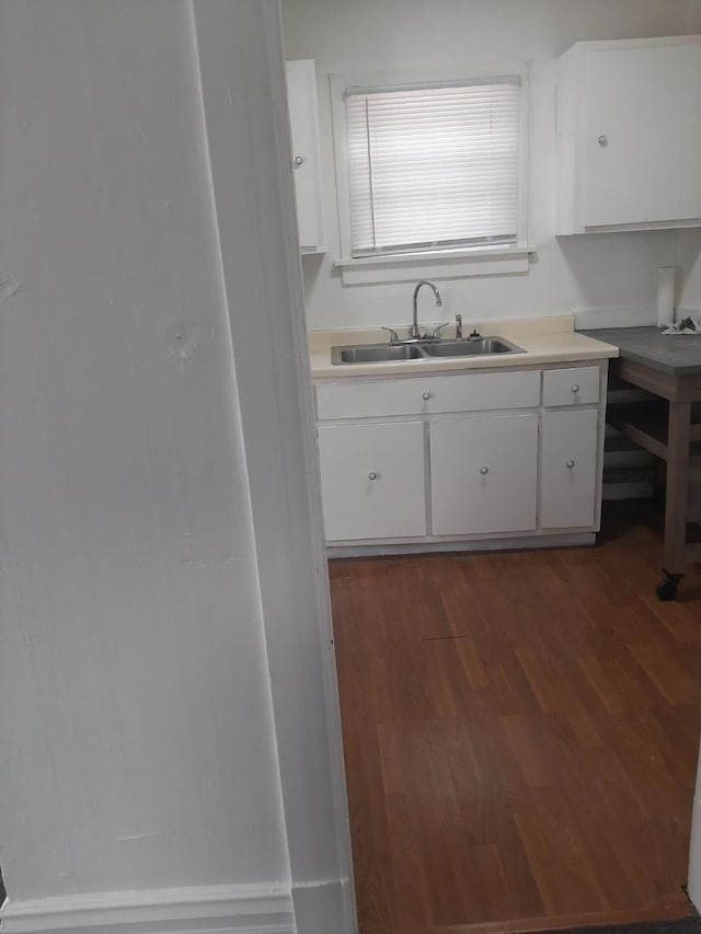 109 E Chamberlin St, Dixon, IL 61021 - kitchen featuring a sink, white cabinets, dark wood finished floors, and light countertops