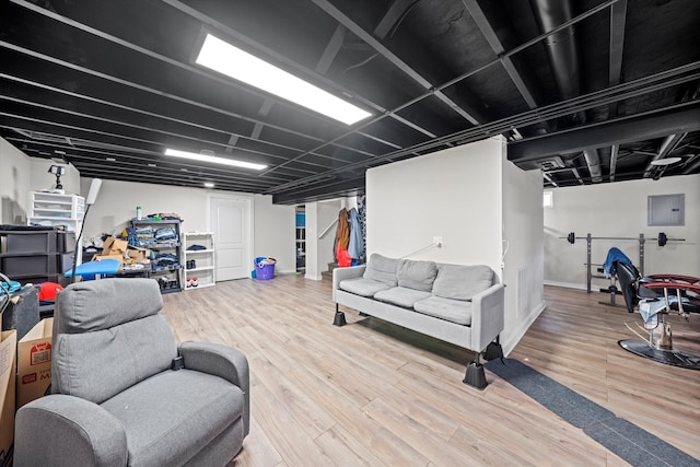 basement featuring wood-type flooring