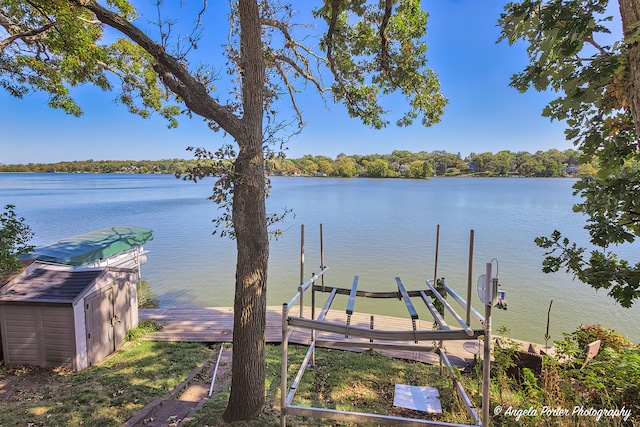 view of dock with a water view