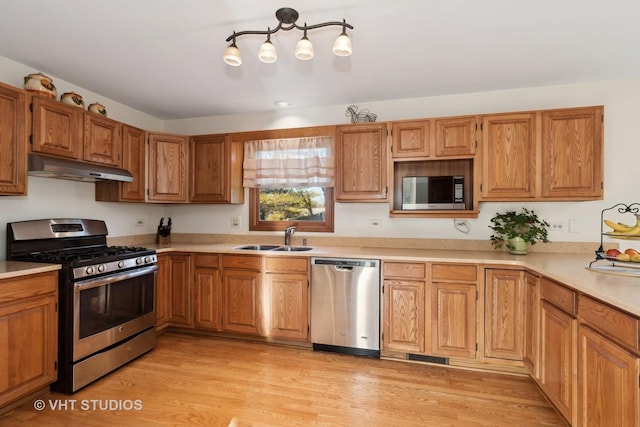 kitchen featuring sink, light hardwood / wood-style floors, and appliances with stainless steel finishes