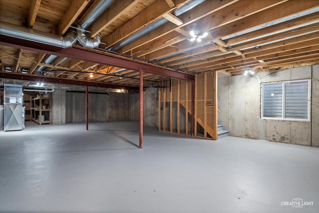 basement featuring heating unit