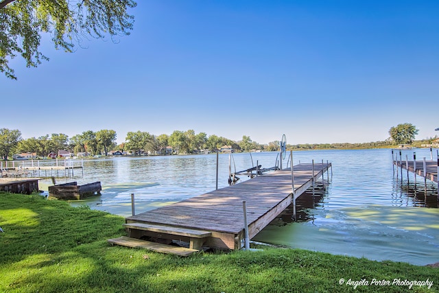 view of dock with a water view