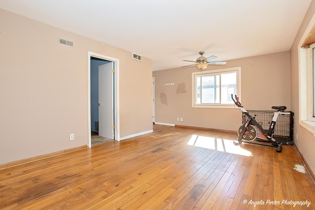 3012 Oakwood Ave, Mchenry, IL 60051 - empty room featuring visible vents, baseboards, ceiling fan, and light wood-type flooring