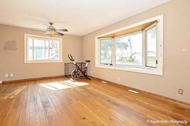 3012 Oakwood Ave, Mchenry, IL 60051 - spare room featuring a ceiling fan, baseboards, visible vents, and light wood-type flooring