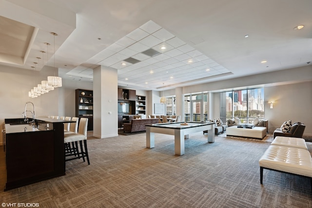 recreation room featuring carpet and billiards