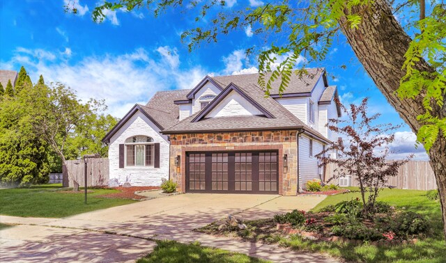2501 Woodridge Pl, Champaign, IL 61822 - view of front of house with stone siding, driveway, an attached garage, and a shingled roof