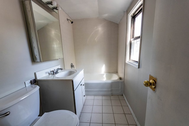 full bathroom with vanity, tile patterned flooring, toilet, and a wealth of natural light