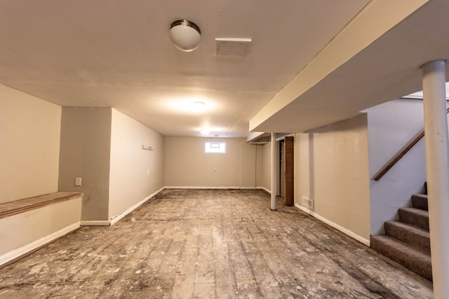 basement featuring wood-type flooring