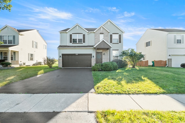 view of front facade featuring a front lawn and a garage