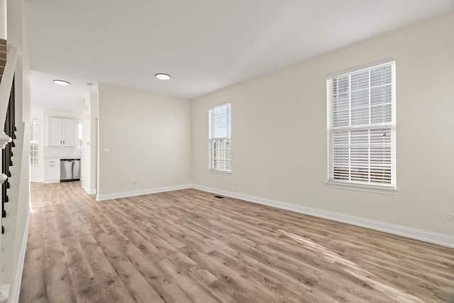 empty room with light hardwood / wood-style floors