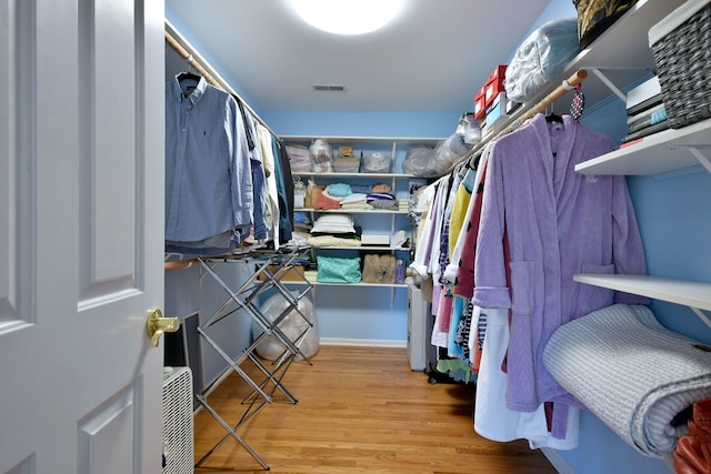 walk in closet with wood-type flooring