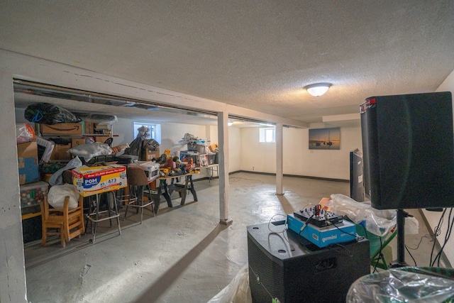 basement with a textured ceiling