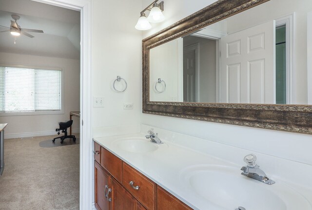 bathroom featuring vanity and ceiling fan