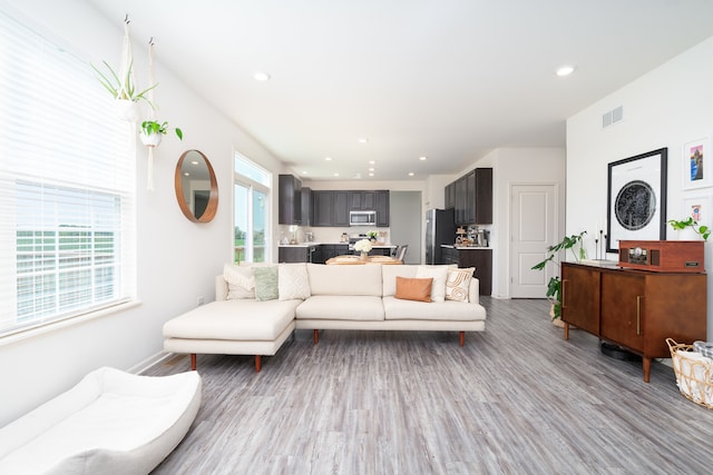 living room featuring light wood-type flooring