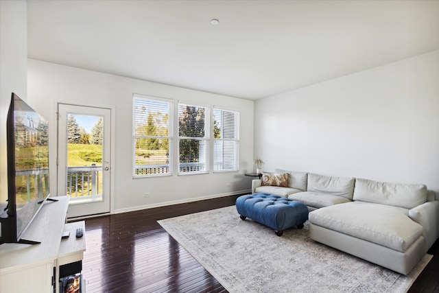 living room featuring dark hardwood / wood-style flooring