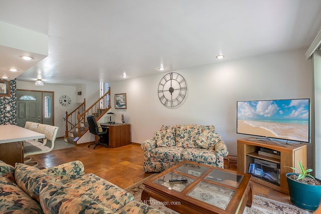 living room with light hardwood / wood-style floors