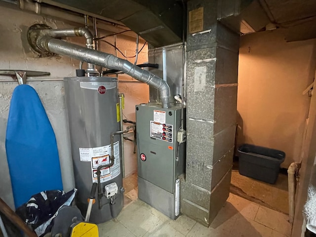 utilities featuring gas water heater and heating unit