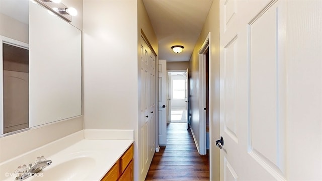 bathroom featuring wood-type flooring and vanity