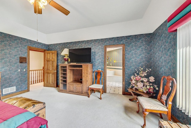 interior space featuring ceiling fan