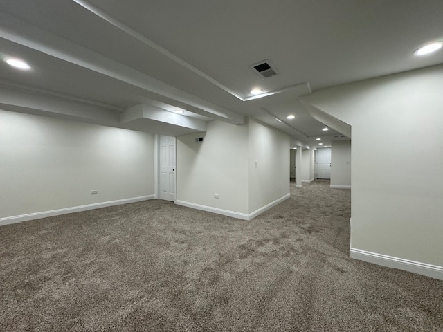 basement featuring carpet