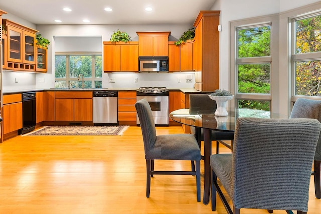 kitchen featuring sink, stainless steel appliances, and light hardwood / wood-style flooring