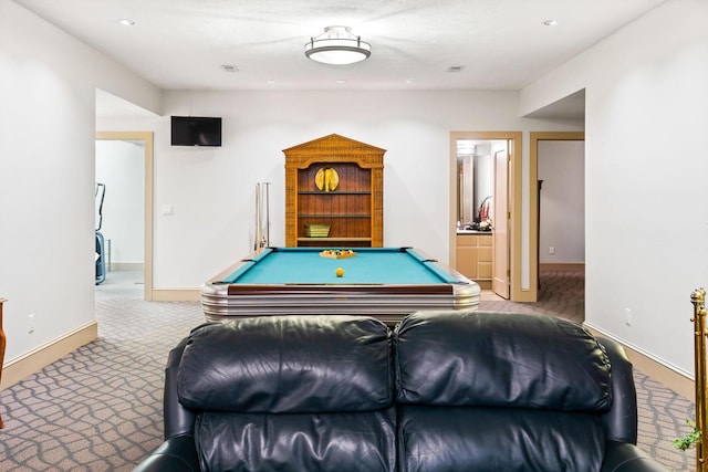 rec room featuring carpet floors and billiards