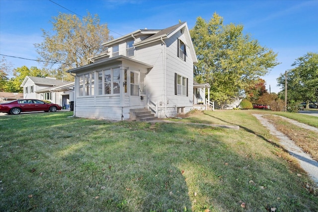 view of property exterior with a lawn