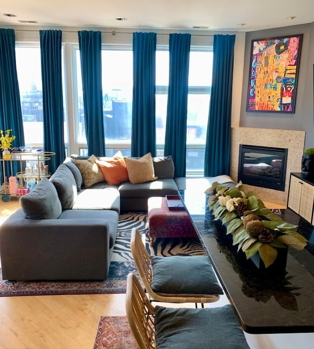 living room with hardwood / wood-style flooring and a healthy amount of sunlight