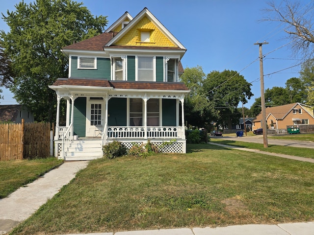 victorian home featuring a front lawn and covered porch