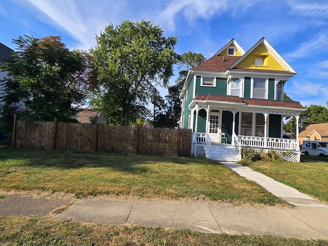 victorian-style house featuring a front yard and a porch