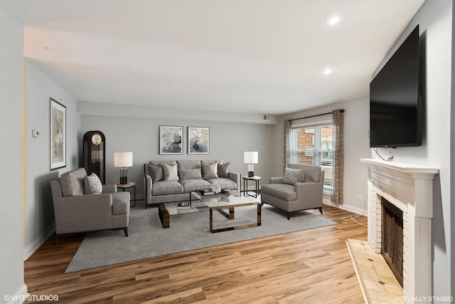 living room featuring light wood-type flooring