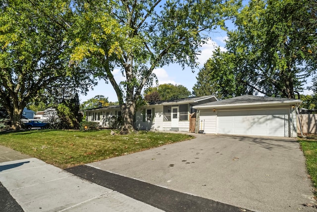 single story home featuring a garage and a front lawn