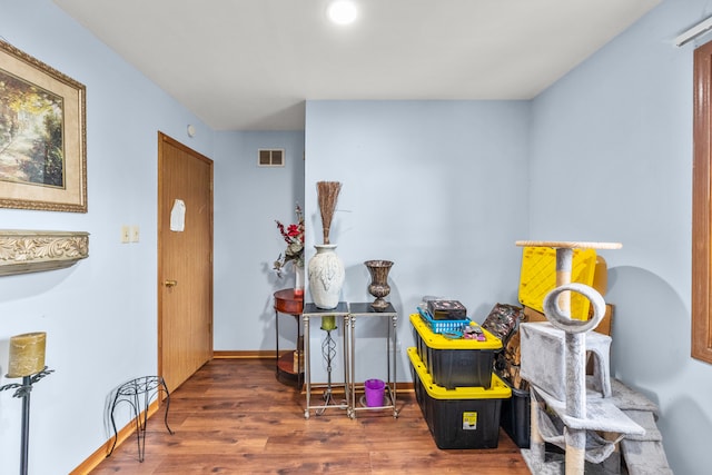 interior space with dark hardwood / wood-style floors