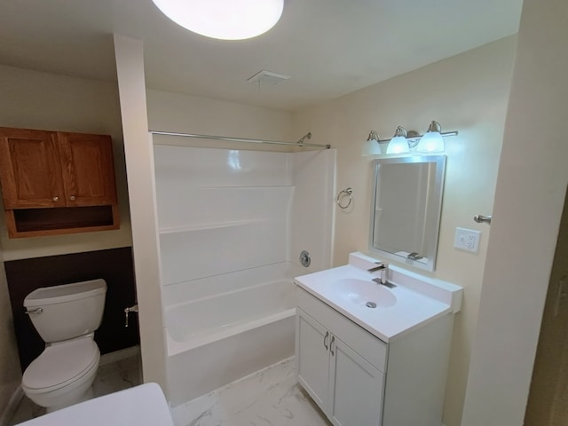 full bathroom featuring  shower combination, vanity, and toilet