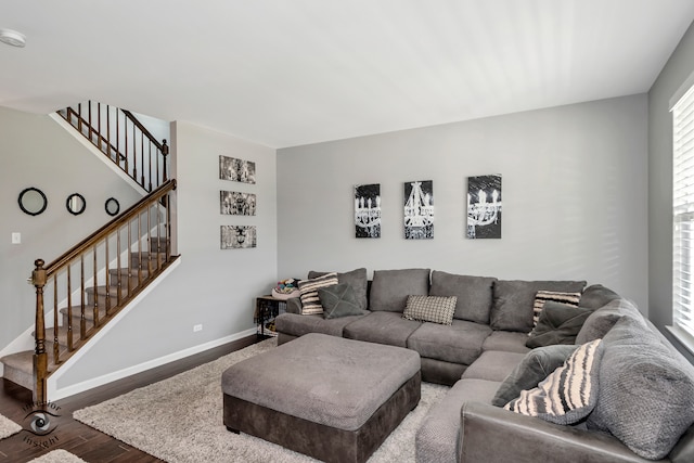 living room with hardwood / wood-style flooring