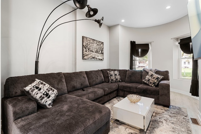 living room featuring light wood-type flooring