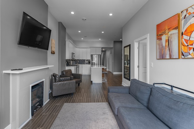 living room featuring dark hardwood / wood-style floors